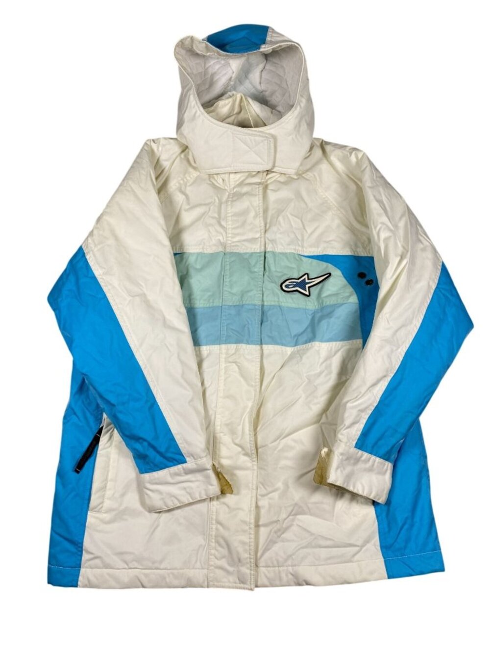 Alpinestars Retro Cream Blue Insulated Hooded Jacket S Colorblock Mens Vintage